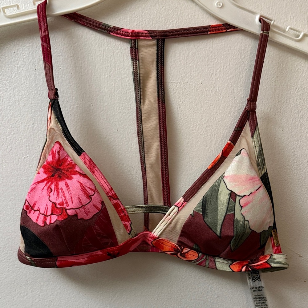 PINK Victoria's Secret Floral Bikini Top - Red and Pink